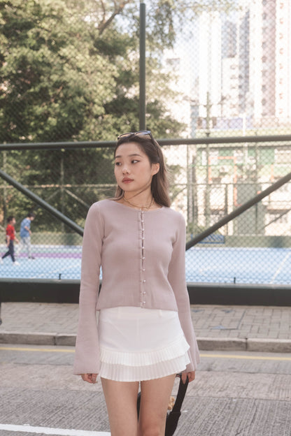 [ 氣質 pick! 🐚 藕粉珠珠扣喇叭 top 🪄 ] Rapunzel Cardigan Pearl