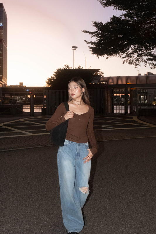 [ 🆕 歐美基礎 🤎 鈕扣彈性 top ] California Sunset Button Up Top - 2 colours