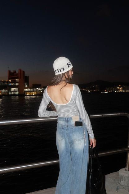 [ 🆕 大露背! 🧊🍸 經典橫閒連體衫 ] Backless Bodysuit Stripes - 2 colours