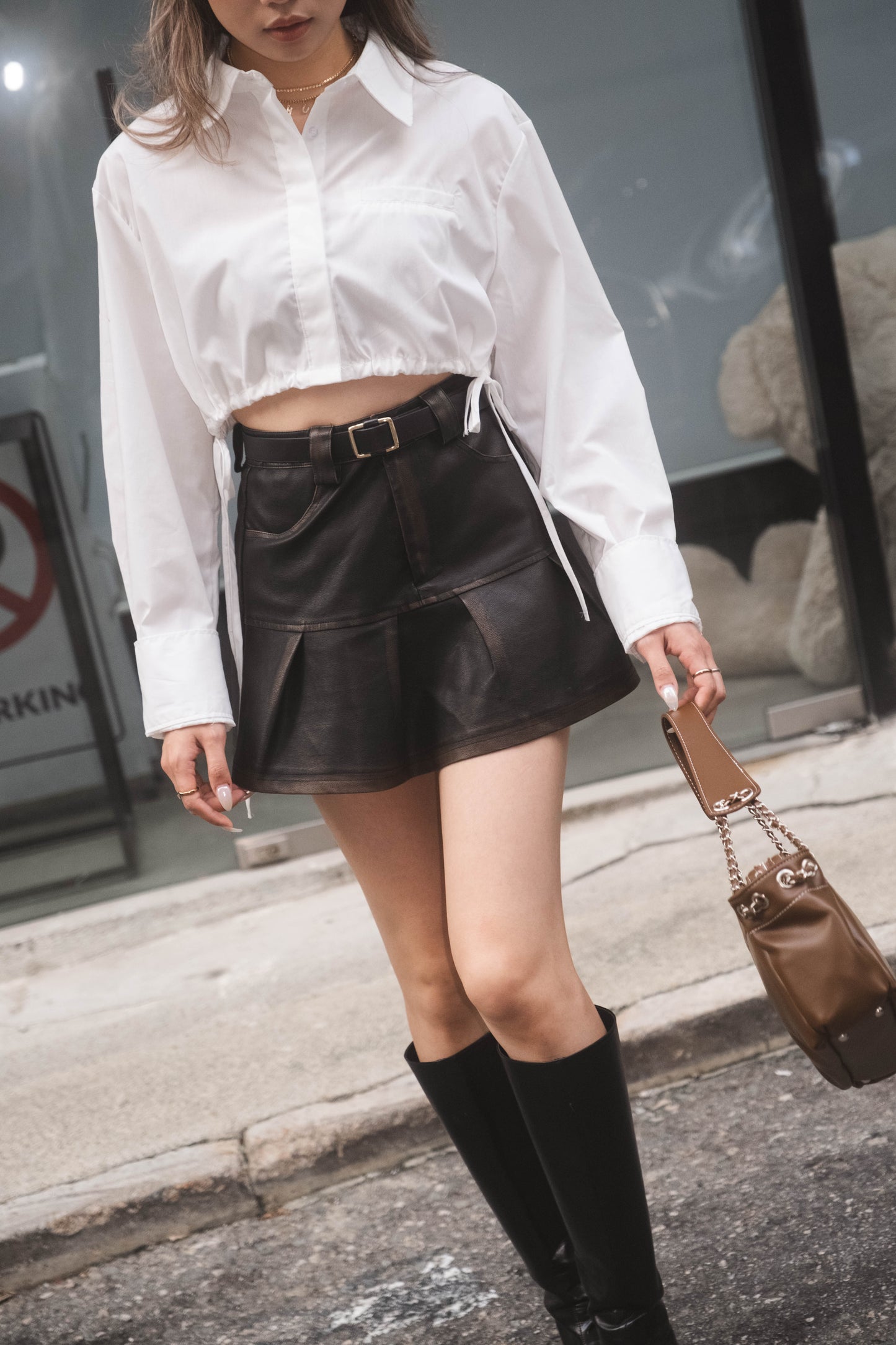 [ 大推介！復古甜美 可甜可鹽 ] Scotland Faux Leather Mini Skirt