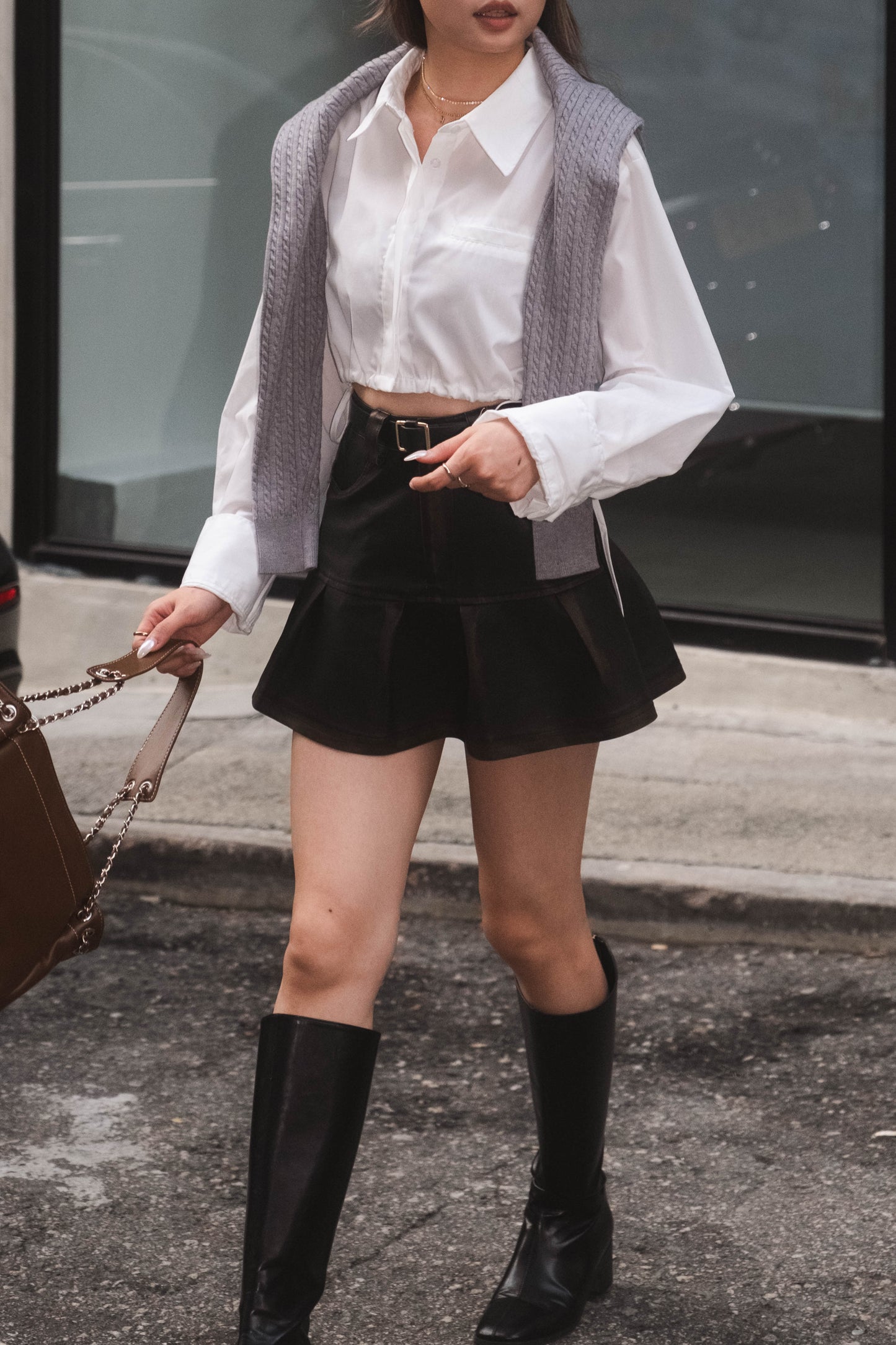 [ 大推介！復古甜美 可甜可鹽 ] Scotland Faux Leather Mini Skirt