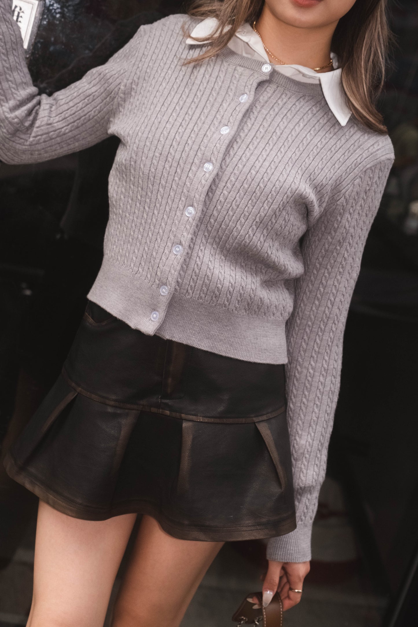 [ 大推介！復古甜美 可甜可鹽 ] Scotland Faux Leather Mini Skirt