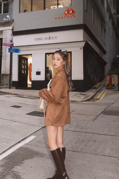 [ 秋冬流行 item！仿麂皮西裝外套 ] Caramel Faux Suede Blazer