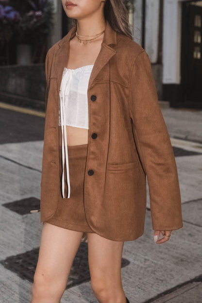 [ 秋冬流行 item！仿麂皮西裝外套 ] Caramel Faux Suede Blazer