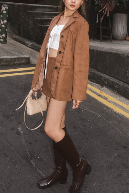[ 秋冬流行 item！仿麂皮西裝外套 ] Caramel Faux Suede Blazer