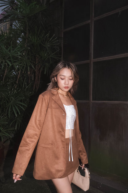 [ 秋冬流行 item！仿麂皮西裝外套 ] Caramel Faux Suede Blazer
