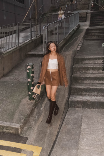 [ 秋冬流行 item！仿麂皮西裝外套 ] Caramel Faux Suede Blazer