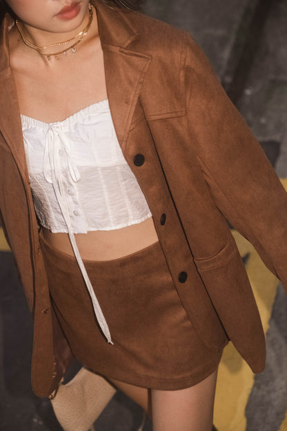 [ 秋冬流行 item！仿麂皮西裝外套 ] Caramel Faux Suede Blazer