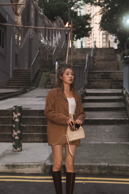[ 秋冬流行 item！仿麂皮西裝外套 ] Caramel Faux Suede Blazer