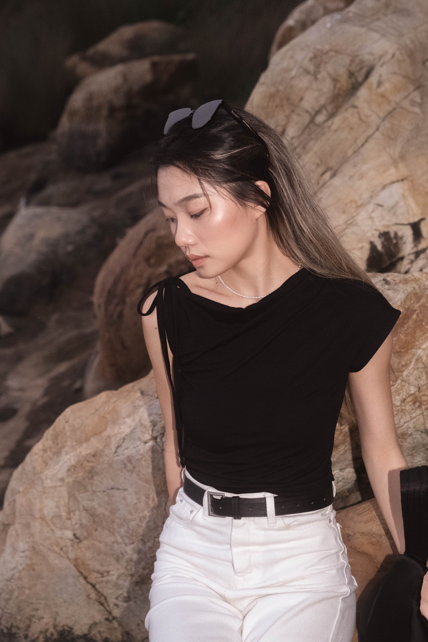 [ 清涼感~ 個性鴛鴦袖 top ] Shook Single & Tie Shoulder Top