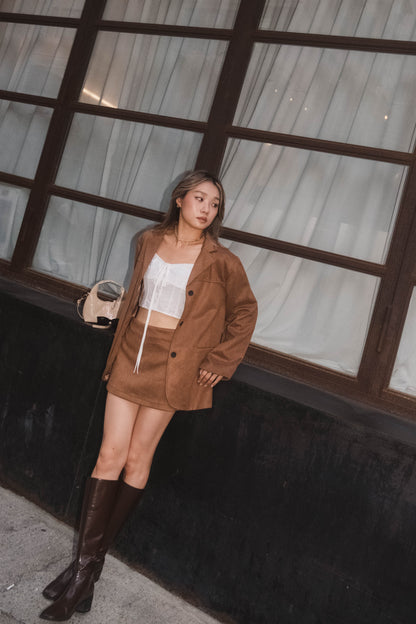 [ 秋冬流行 item！仿麂皮西裝外套 ] Caramel Faux Suede Blazer