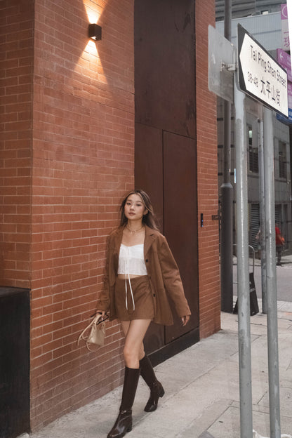 [ 秋冬流行 item！仿麂皮西裝外套 ] Caramel Faux Suede Blazer