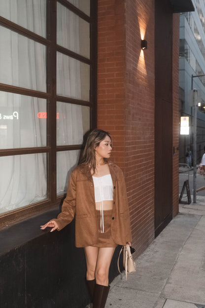 [ 秋冬流行 item！仿麂皮西裝外套 ] Caramel Faux Suede Blazer