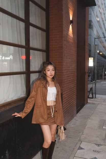 [ 秋冬流行 item！仿麂皮西裝外套 ] Caramel Faux Suede Blazer