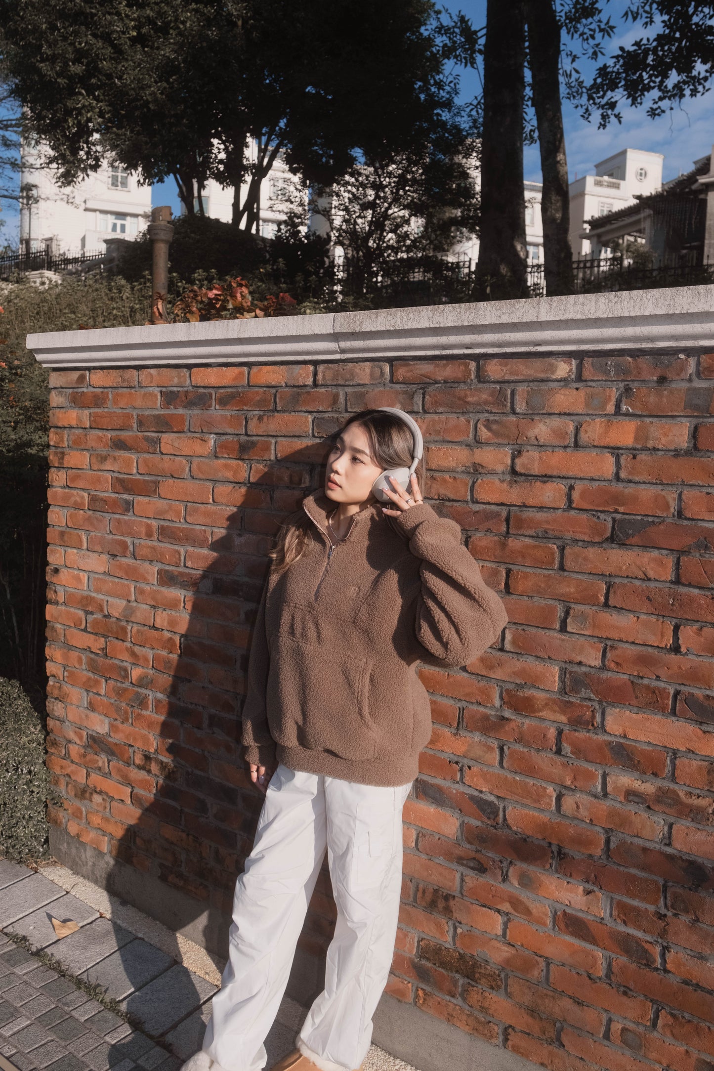 [ 暖 “粒粒” 拉鍊衛衣 ] Teddy Half Zip Pullover - Brown