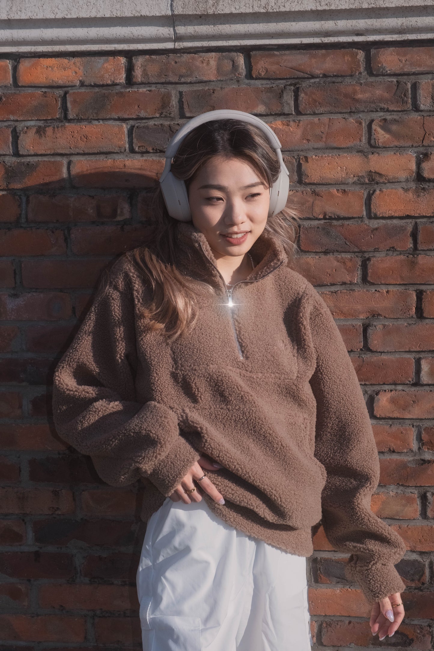 [ 暖 “粒粒” 拉鍊衛衣 ] Teddy Half Zip Pullover - Brown