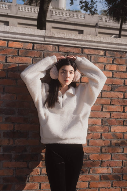 [ 暖 “粒粒” 拉鍊衛衣 ] Teddy Half Zip Pullover - Ivory