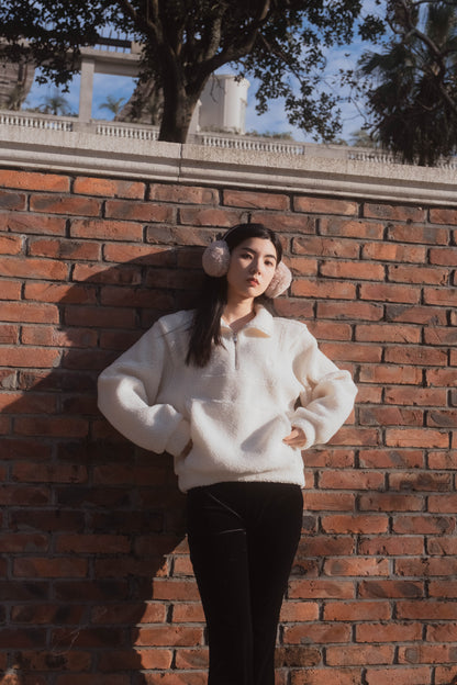 [ 暖 “粒粒” 拉鍊衛衣 ] Teddy Half Zip Pullover - Ivory