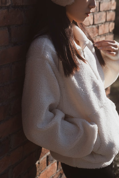 [ 暖 “粒粒” 拉鍊衛衣 ] Teddy Half Zip Pullover - Ivory