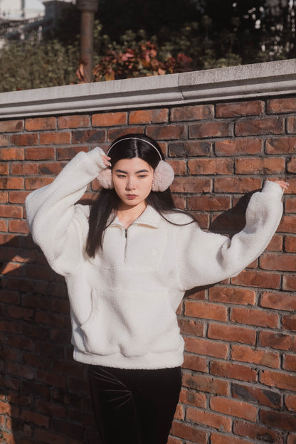 [ 暖 “粒粒” 拉鍊衛衣 ] Teddy Half Zip Pullover - Ivory