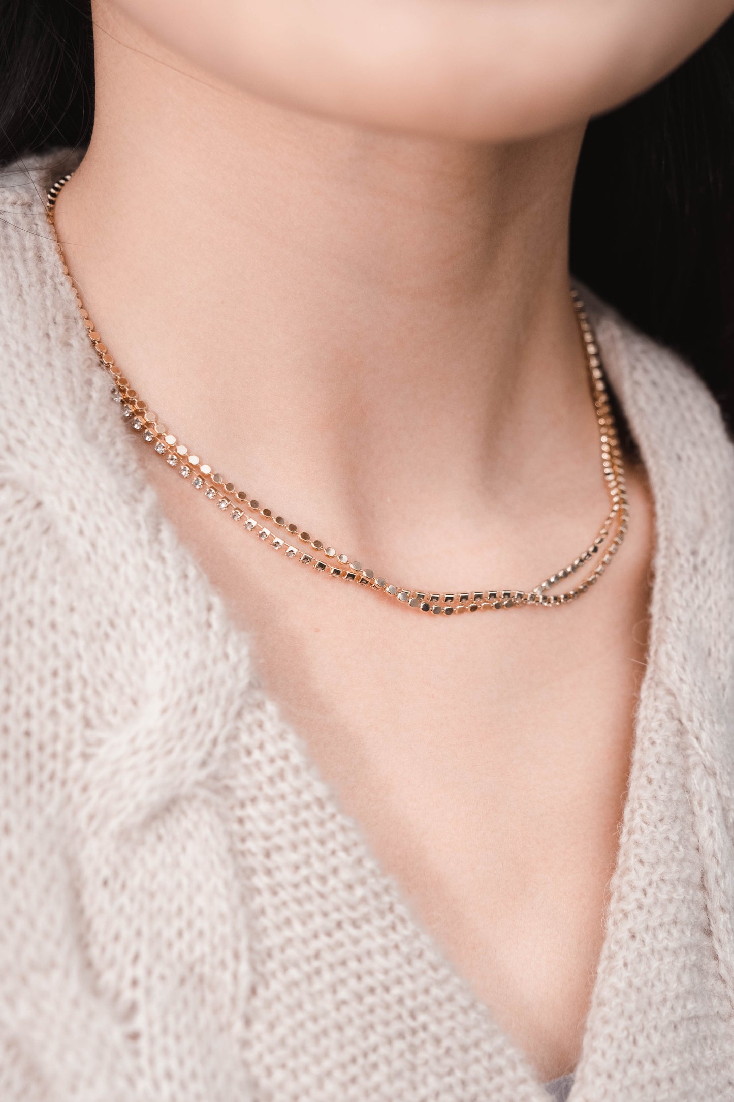 [ 低調 bing bing 雙鏈 ] Double Chain Sparkle Necklace - Gold