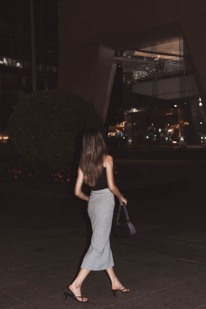 [ 休閒氣質長裙~] Basic Stretchy Split Maxi Skirt - Grey