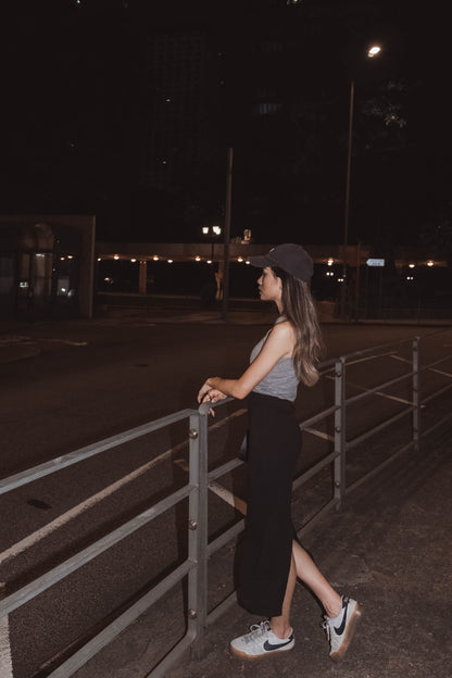 [ 休閒氣質長裙~] Basic Stretchy Split Maxi Skirt - Black