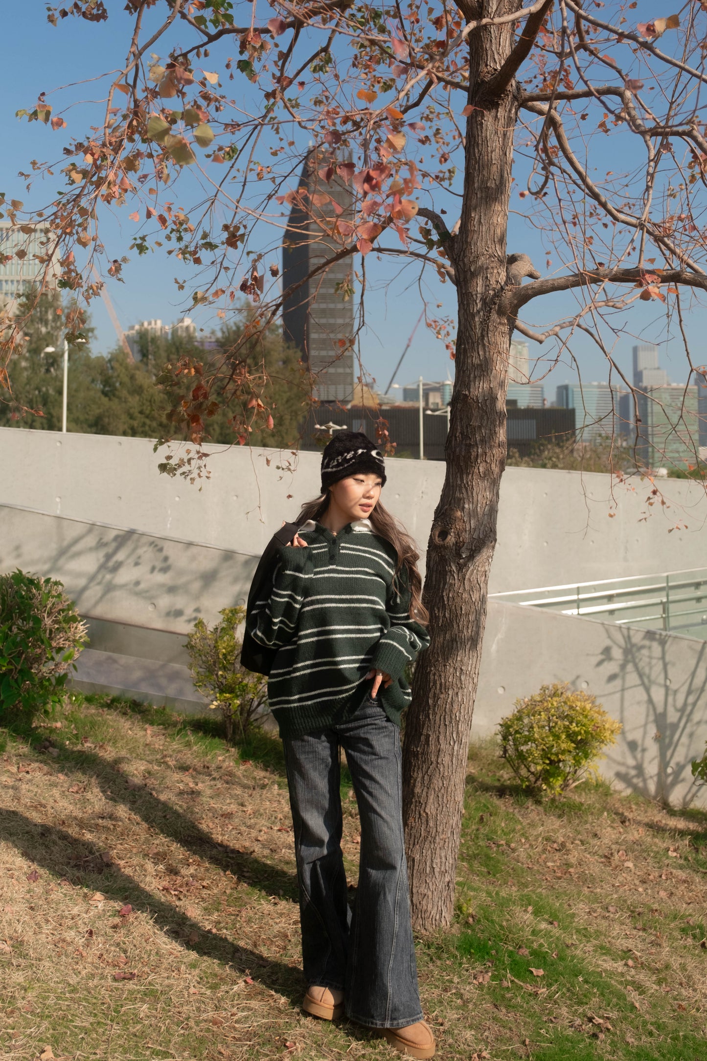 [ 墨綠橫間 🏫 歐美校園風 ] Canvas Sweater Oversize