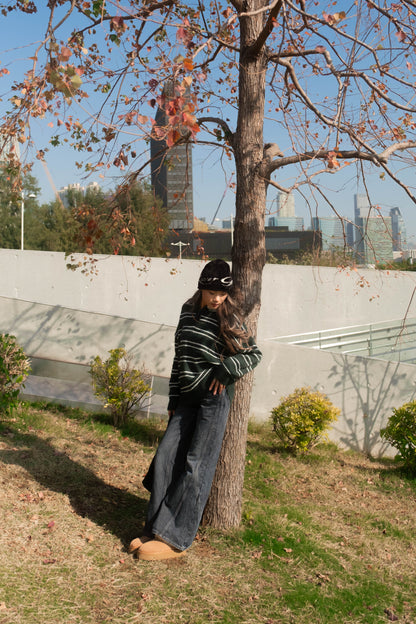 [ 墨綠橫間 🏫 歐美校園風 ] Canvas Sweater Oversize