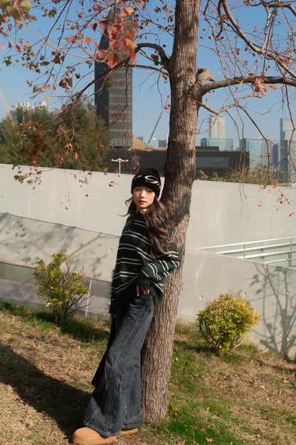 [ 墨綠橫間 🏫 歐美校園風 ] Canvas Sweater Oversize