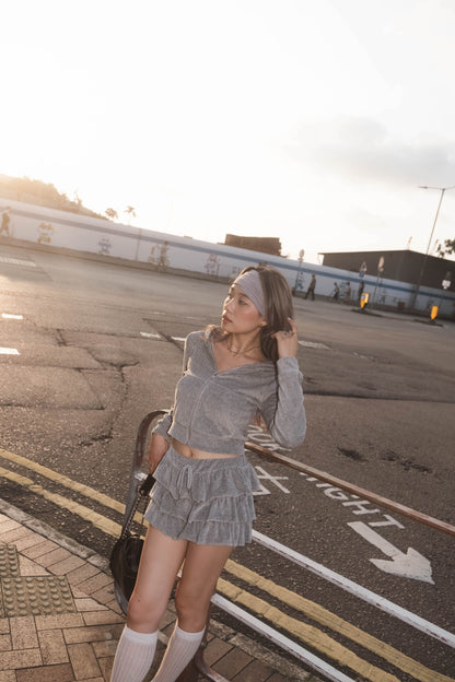 [ 歐美簡約~ 絨面 Hoodie 外套 ] Velvet Zip Up Hoodie Cropped - 4 colours