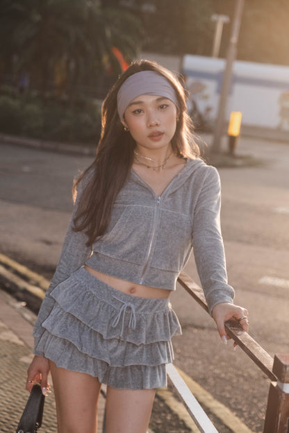 [ 歐美簡約~ 絨面 Hoodie 外套 ] Velvet Zip Up Hoodie Cropped - 4 colours