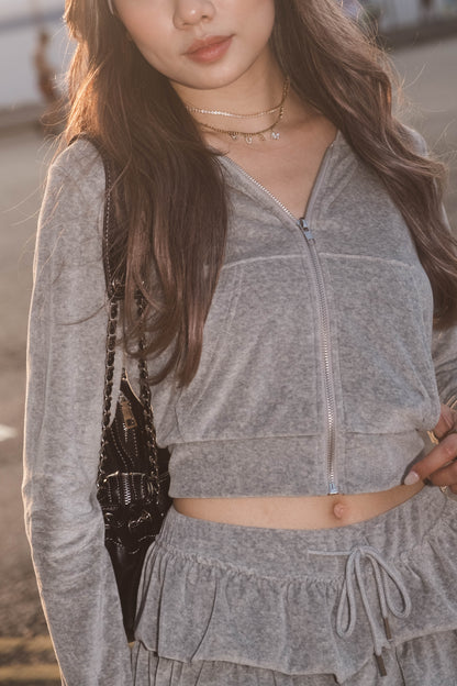 [ 歐美簡約~ 絨面 Hoodie 外套 ] Velvet Zip Up Hoodie Cropped - 4 colours