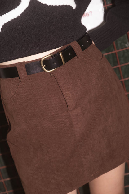 [ 特別色系~ 燈芯絨 A 字裙 ] Corduroy A Line Skirt - Brown