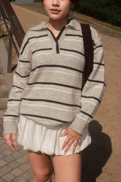 [ 美美的配色~ 🧺🩶 舒服百搭翻領冷衫 ] Copenhagen Stripes Sweater - 3 colours