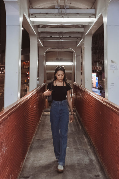 [ Basic 中的小 details ] Square Neck Tie-up Top - Black