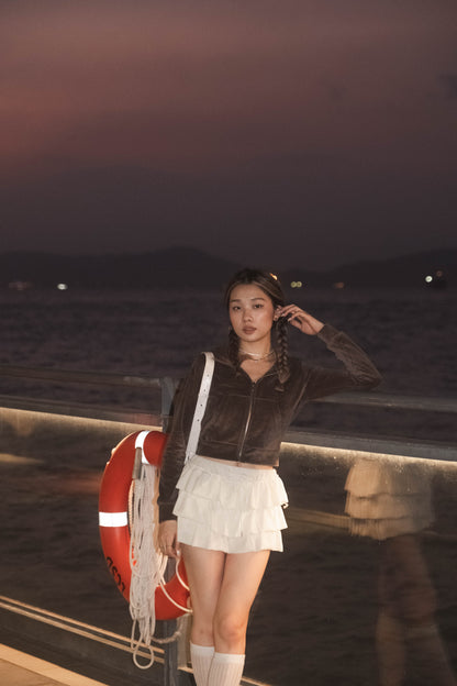 [ 歐美簡約~ 絨面 Hoodie 外套 ] Velvet Zip Up Hoodie Cropped - 4 colours