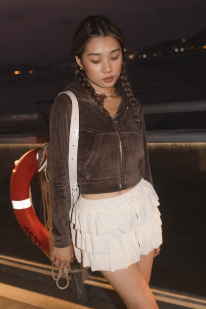 [ 歐美簡約~ 絨面 Hoodie 外套 ] Velvet Zip Up Hoodie Cropped - 4 colours