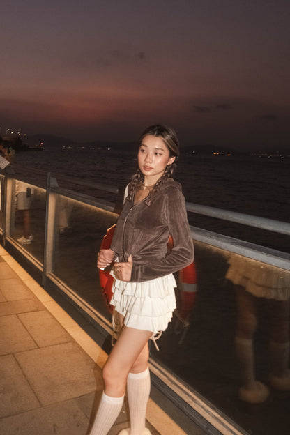 [ 歐美簡約~ 絨面 Hoodie 外套 ] Velvet Zip Up Hoodie Cropped - 4 colours