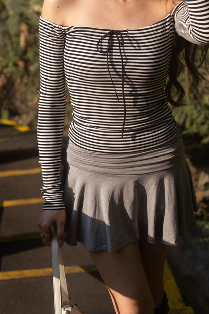 [ 橫間蝴蝶結一字膊 ] Laura Off-Shoulder Top Stripes - 2 colours
