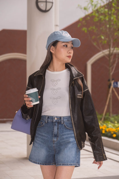 [ 私心必備！閃閃蝴蝶結 tee ] Bow In A Row Everyday Top - 2 colours