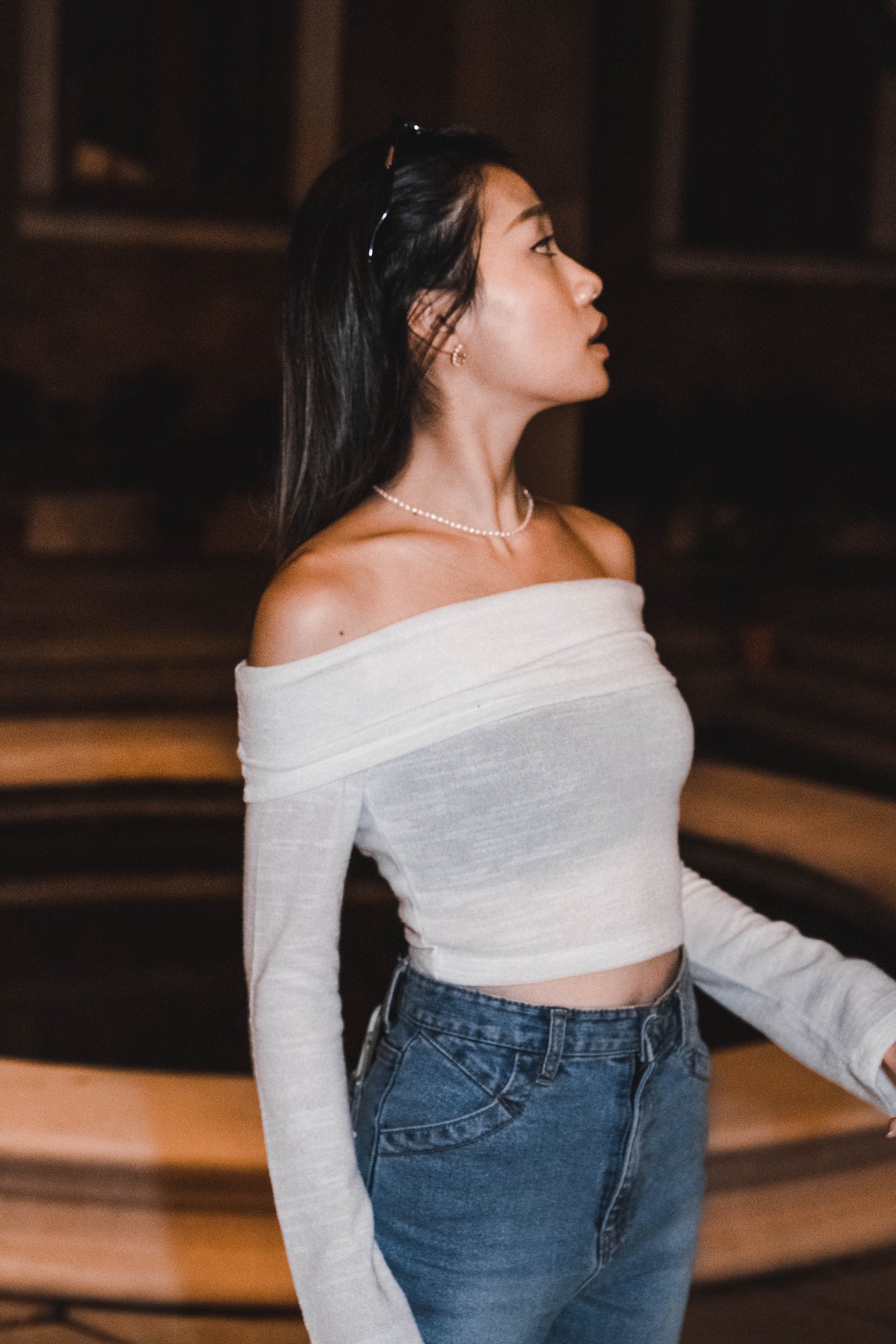 [ 氣質 get~ 混針針織一字膊 ] Low Key Off Shoulder Long Sleeve Top