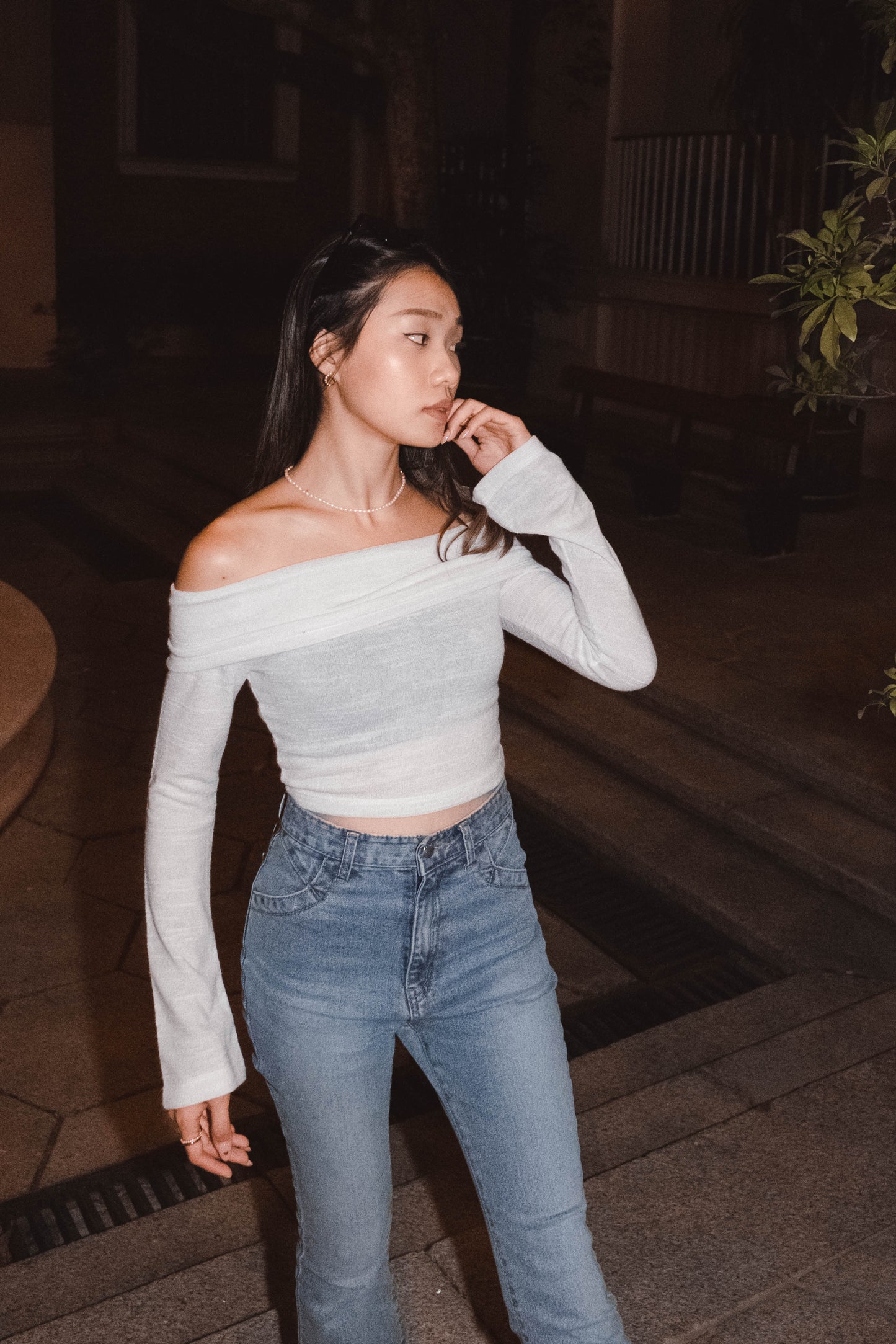 [ 氣質 get~ 混針針織一字膊 ] Low Key Off Shoulder Long Sleeve Top