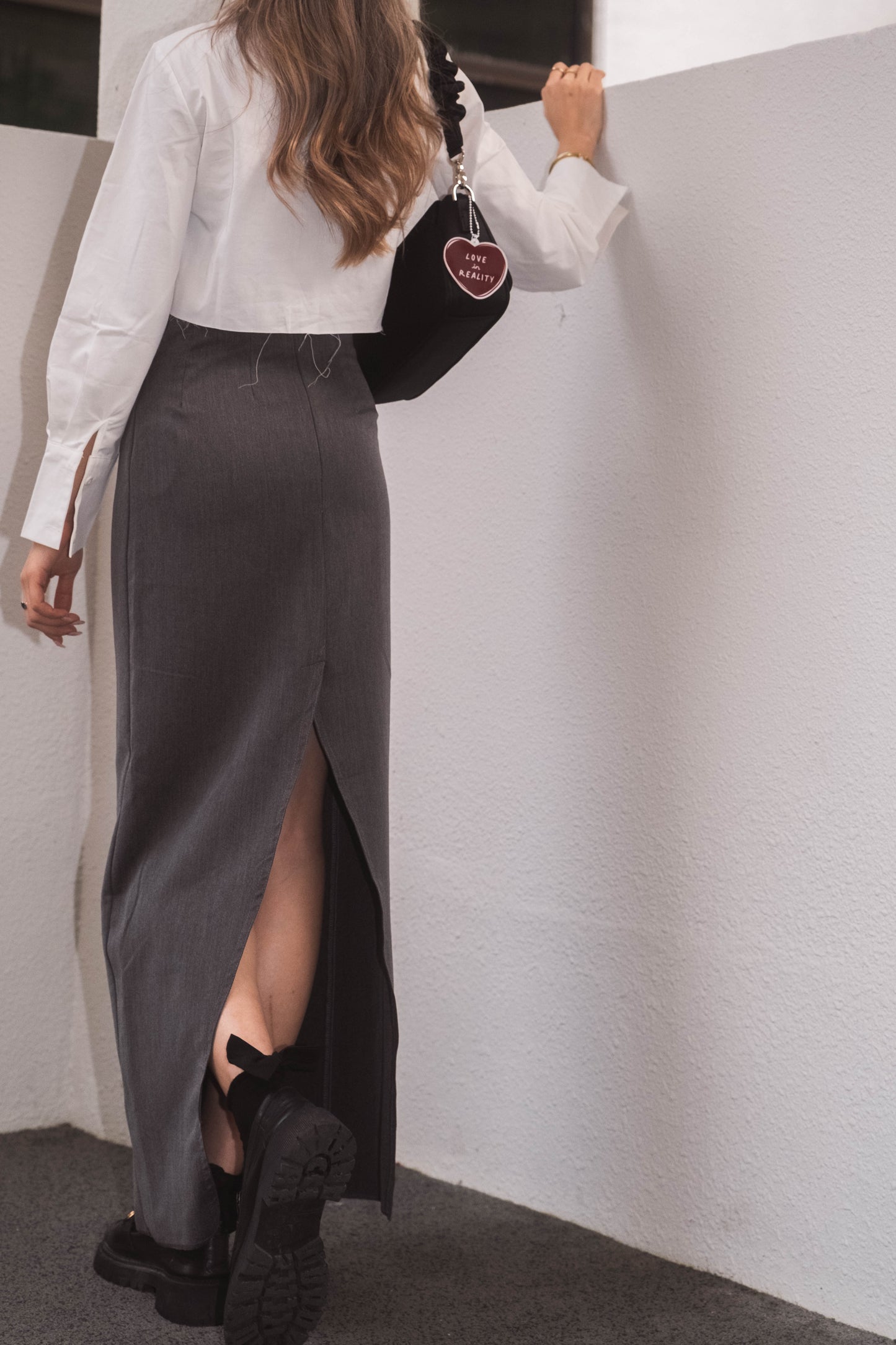 [ 西裝料開衩長裙 ] Maxi Shirt Skirt Split