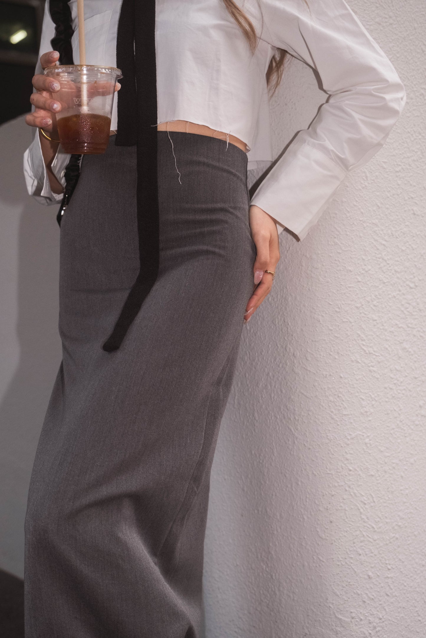 [ 西裝料開衩長裙 ] Maxi Shirt Skirt Split