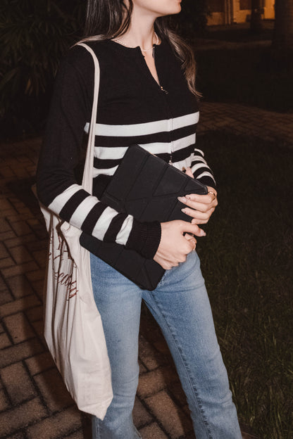 [ OLD MONEY 簡約高級感! ] Squashy Zipping Up Cardigan Stripes