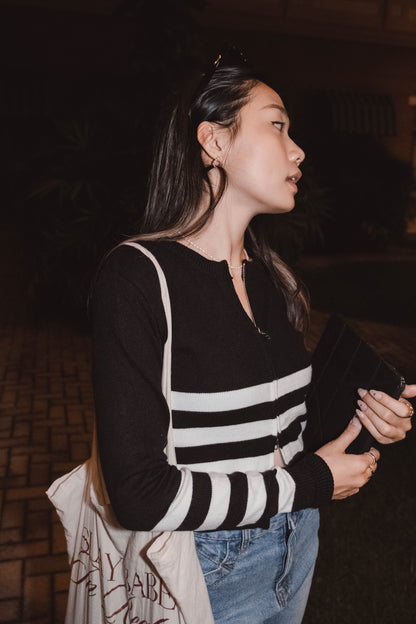 [ OLD MONEY 簡約高級感! ] Squashy Zipping Up Cardigan Stripes