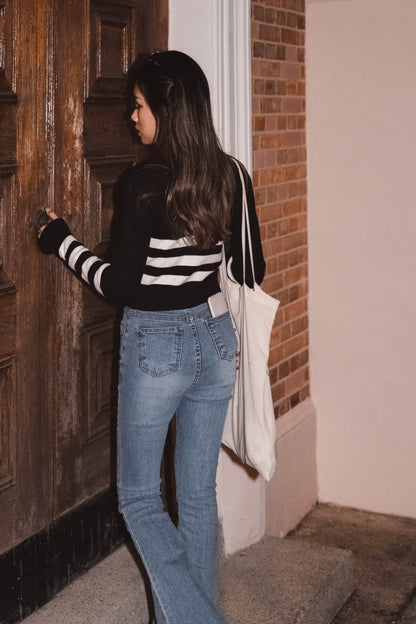 [ OLD MONEY 簡約高級感! ] Squashy Zipping Up Cardigan Stripes
