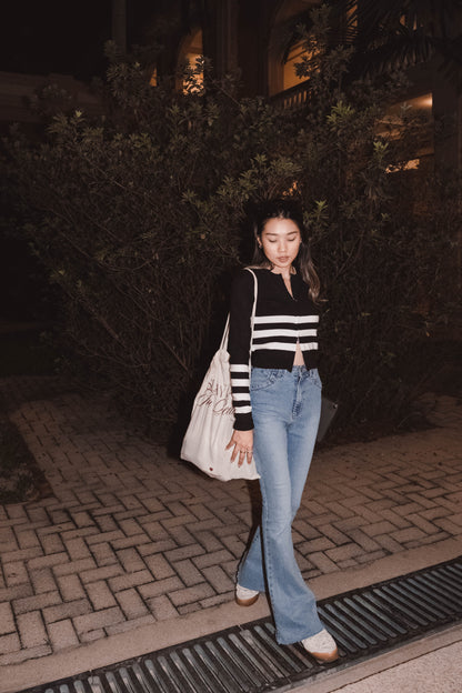 [ OLD MONEY 簡約高級感! ] Squashy Zipping Up Cardigan Stripes
