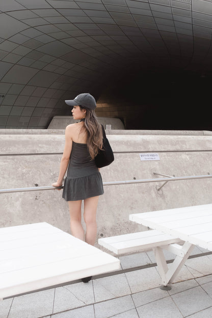 [ 韓國連線 🇰🇷 超推薦 !! 小魚尾軟糯連身裙 ] Little Arial Mini Dress (with skinny scarf) - Dark Grey